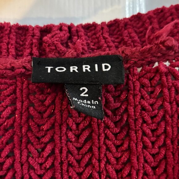 Torrid Red Metallic Lurex Knit Cardigan - Picture 6 of 7
